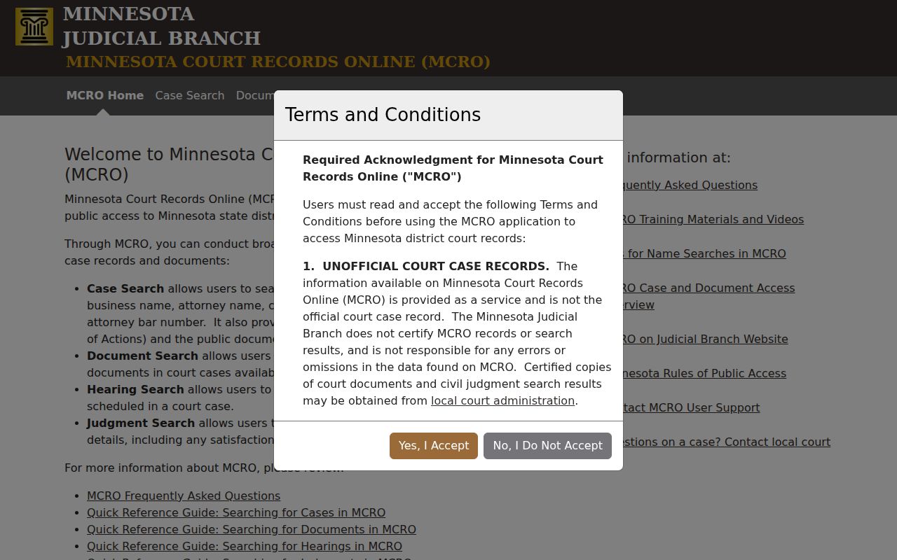 Owatonna residents directory Minnesota Court Records Online search interface