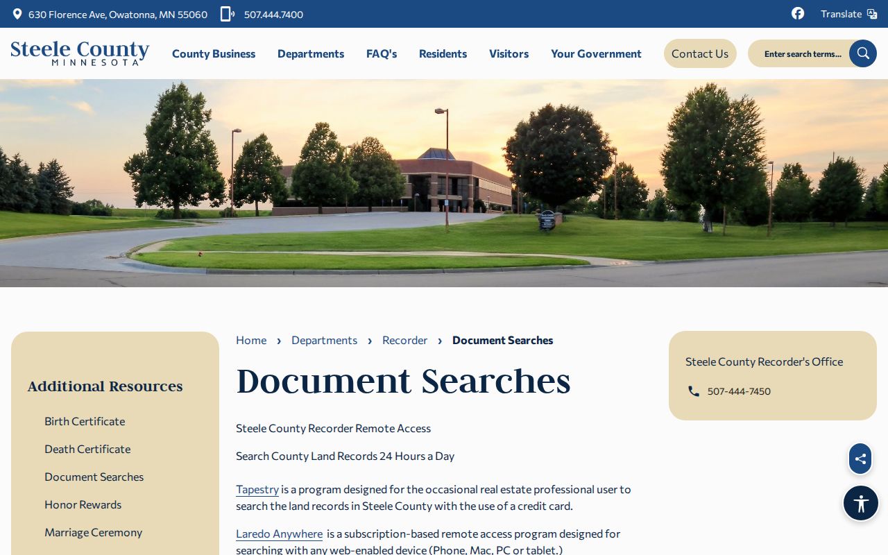 Owatonna residents directory Steele County Recorder online land-record search options
